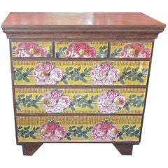 English 18th Century Georgian Chest with Six Drawers and Wallpaper Covering