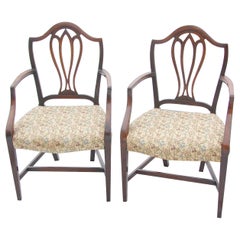English 18th Century Georgian Hepplewhite Pair of Armchairs Shieldback Mahogany