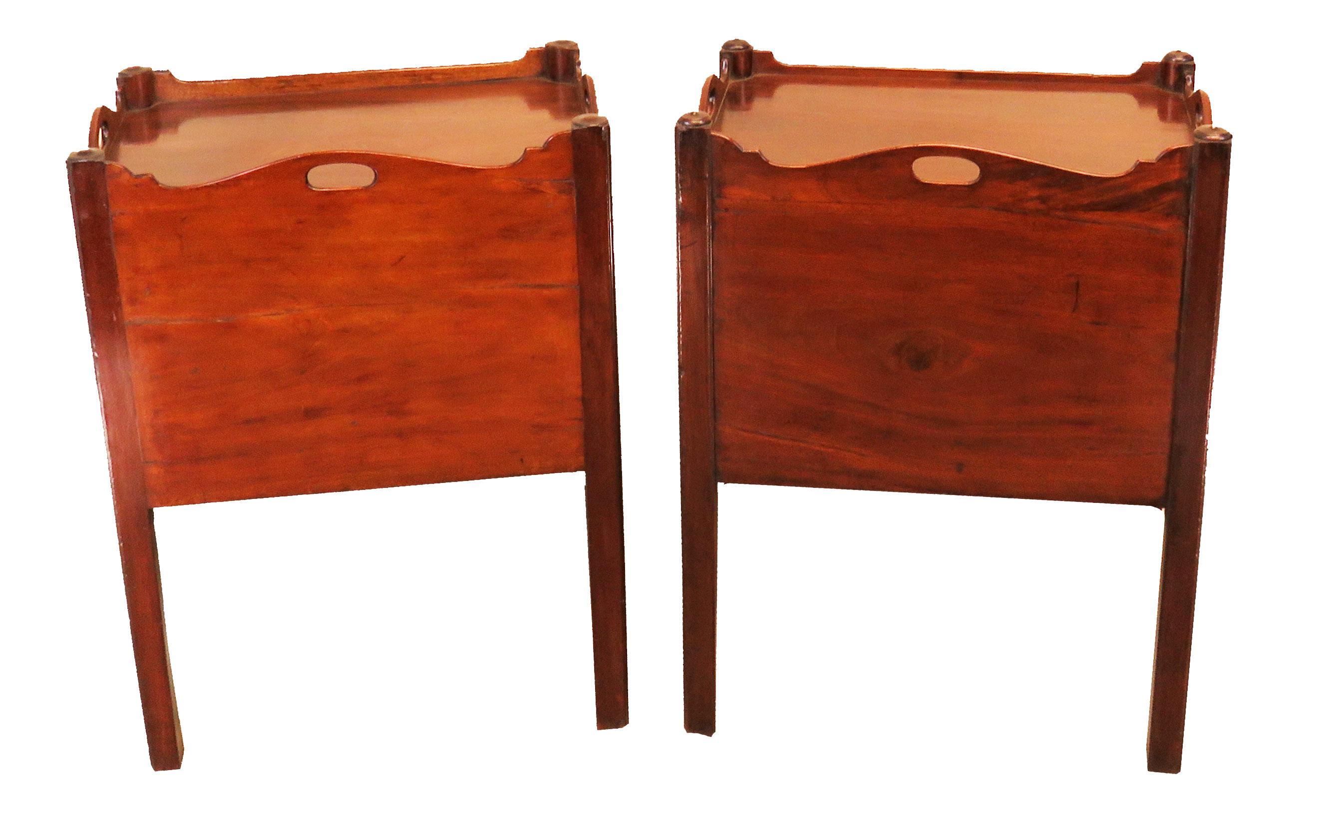Georgian English 18th Century Matched Pair of Mahogany Bedside Night Tables