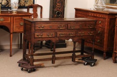 English 18th Century Oak Dresser Base / Server with 5 Drawers, Brass Bail Pulls