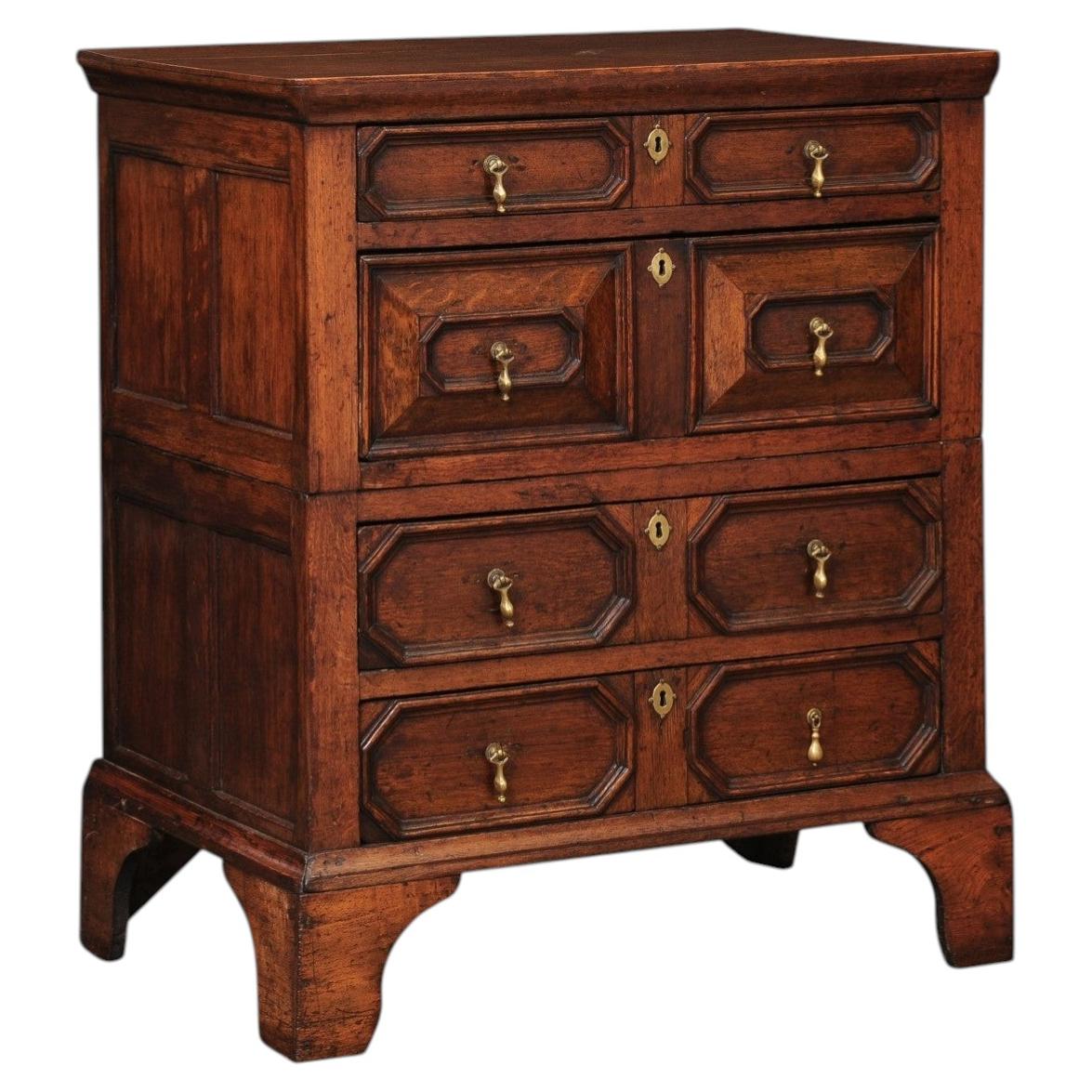 English 18th Century Oak Geometric Chest with Bracket Feet For Sale