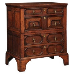 English 18th Century Oak Geometric Chest with Bracket Feet