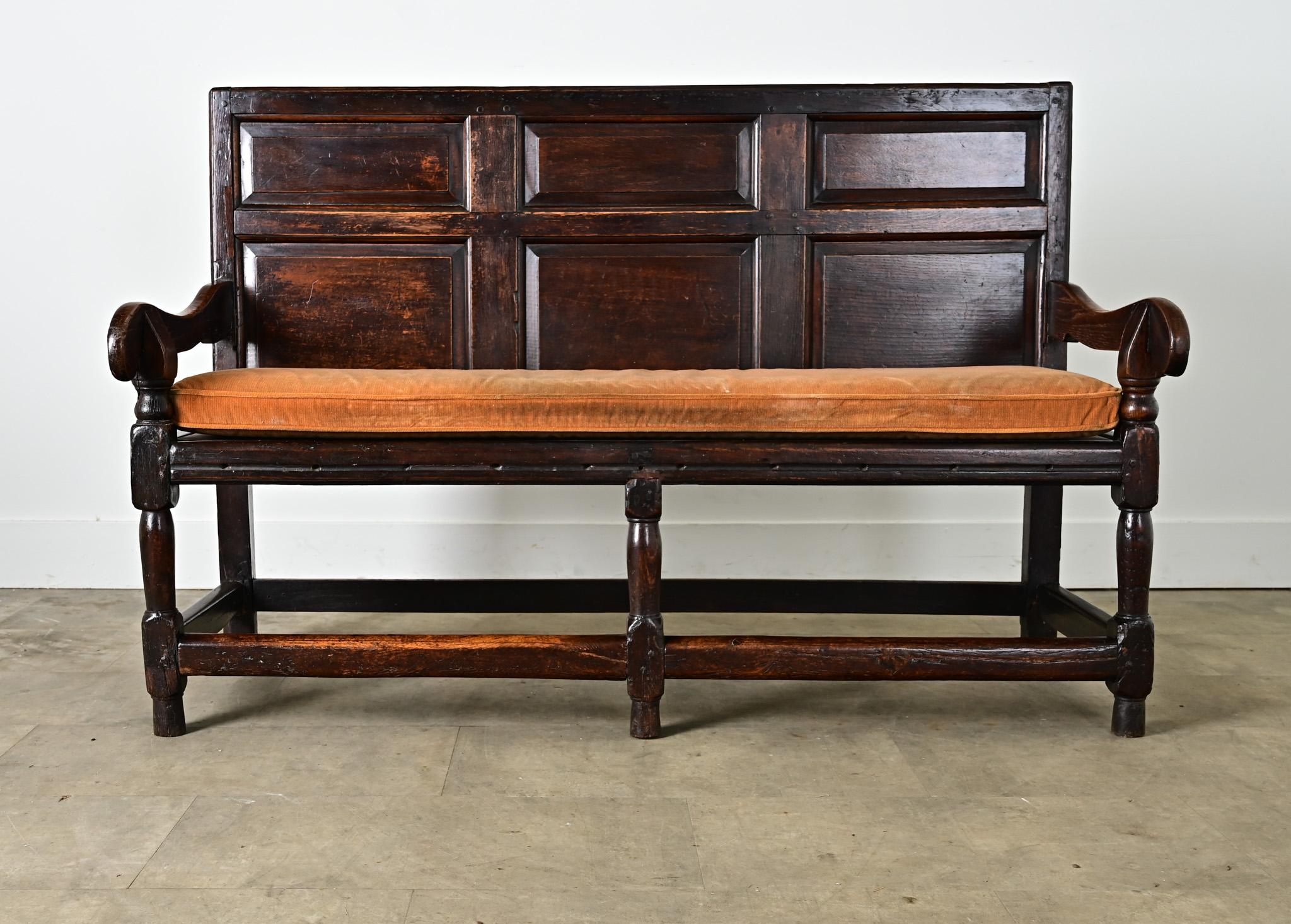Carved English 18th Century Oak Hall Bench For Sale