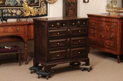 English 18th Century Oak Jacobean Chest with 5 Drawers and Bracket feet