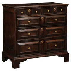 English 18th Century Oak Jacobean Chest with 5 Drawers and Bracket feet