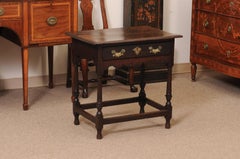 English 18th Century Oak Side Table with 1 Drawer, Fluted Legs and Box Stretcher
