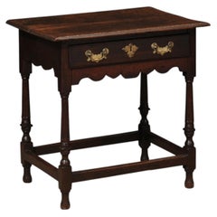English 18th Century Oak Side Table with 1 Drawer, Fluted Legs and Box Stretcher