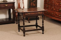 English 18th Century Oak Side Table with 1 Drawer, Turned Legs