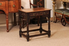 English 18th Century Oak Side Table with Carved detail, 2 Drawers and Box Stretc