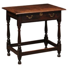 English 18th Century Oak Side Table with Drawer and Box Stretcher