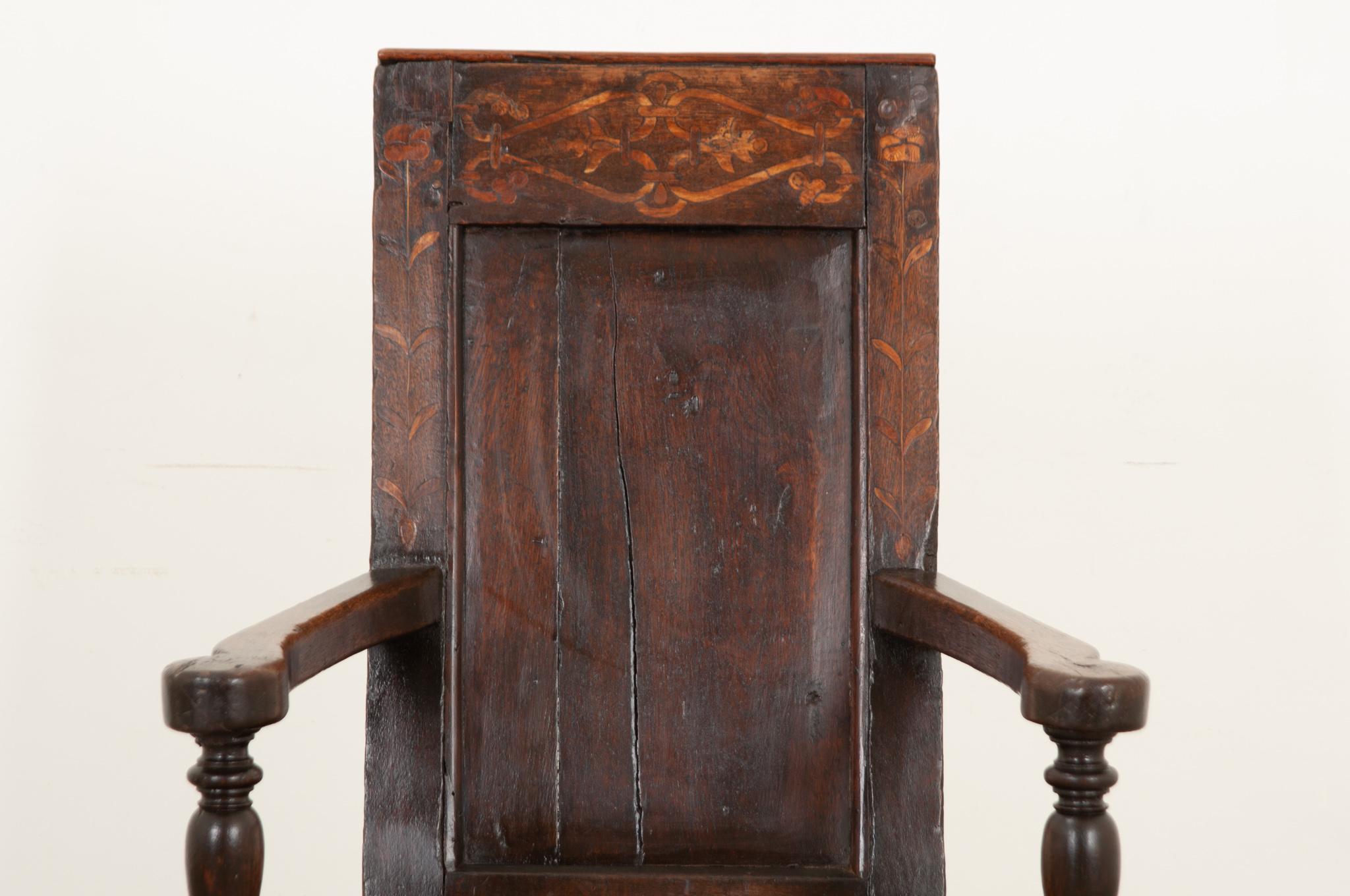 Charles II English 18th Century Oak Wainscot Chair For Sale
