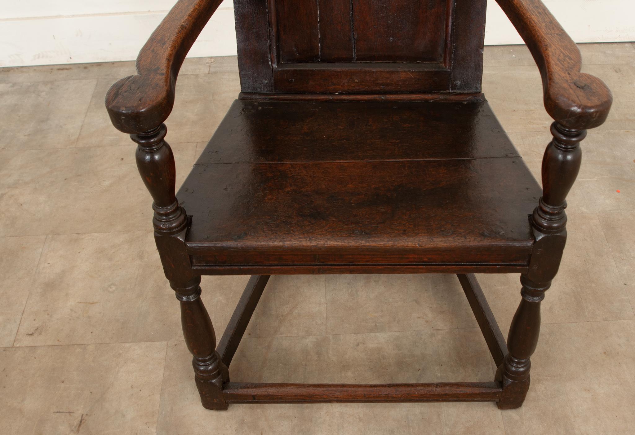 Turned English 18th Century Oak Wainscot Chair For Sale