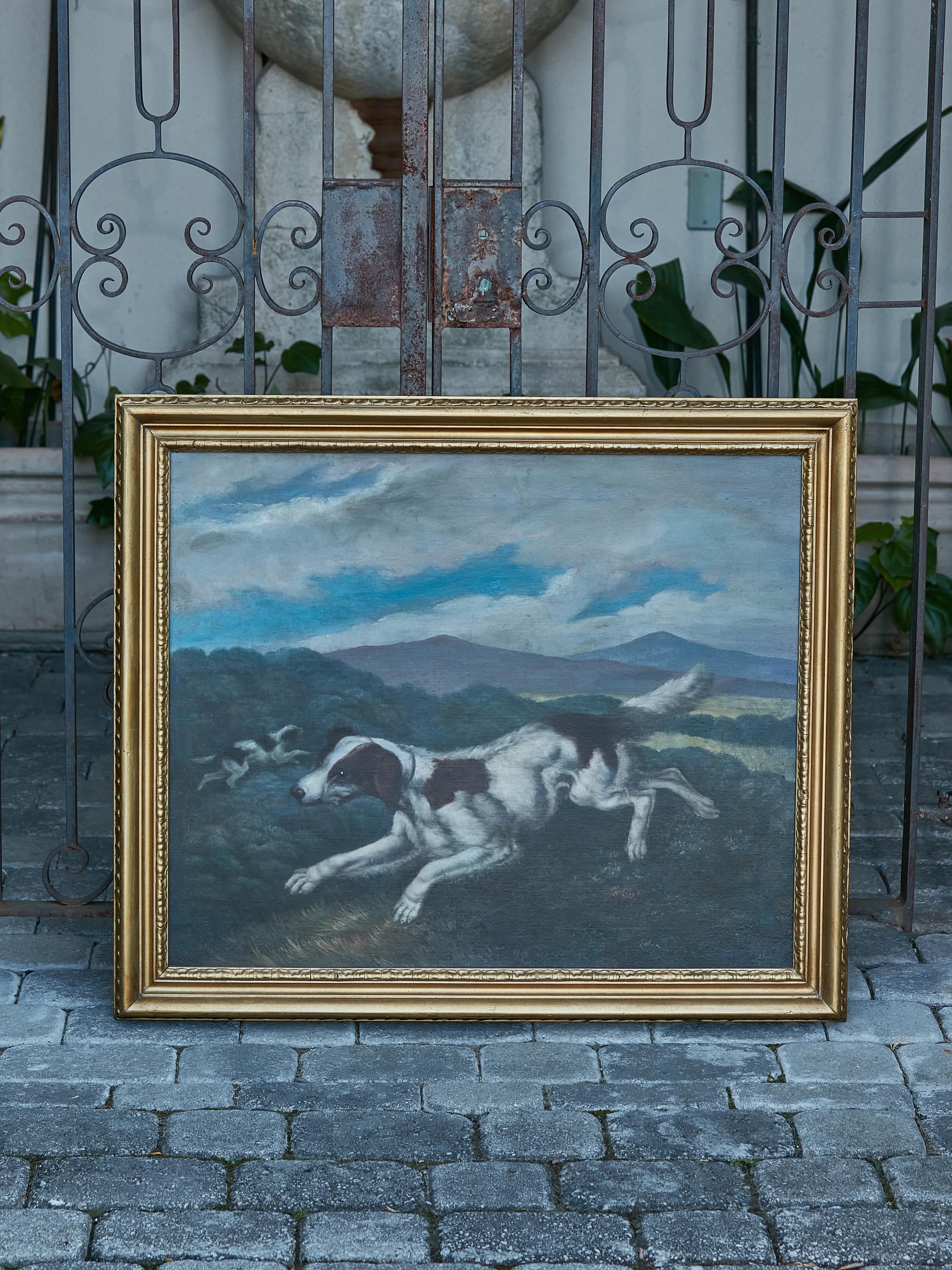 antique dog oil painting