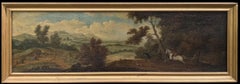 18th Century Oil Stag Hunt with Huntsmen, Hounds & Riders in Woodland Landscape