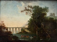 Arcadian Classical Landscape 18th Century Grand Tour Oil Painting Animals Figure