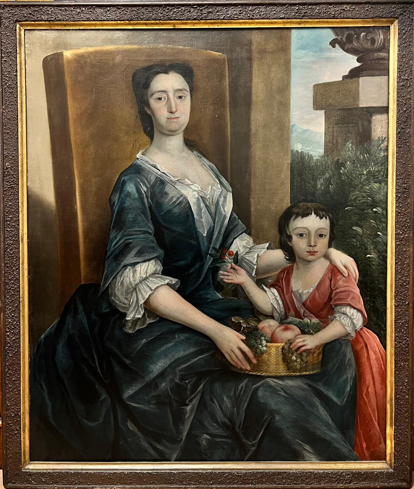 Großes englisches Aristokratisches Porträt von Mutter und Kind, Stately Home, Öl, 18. Jahrhundert – Painting von English 18th Century