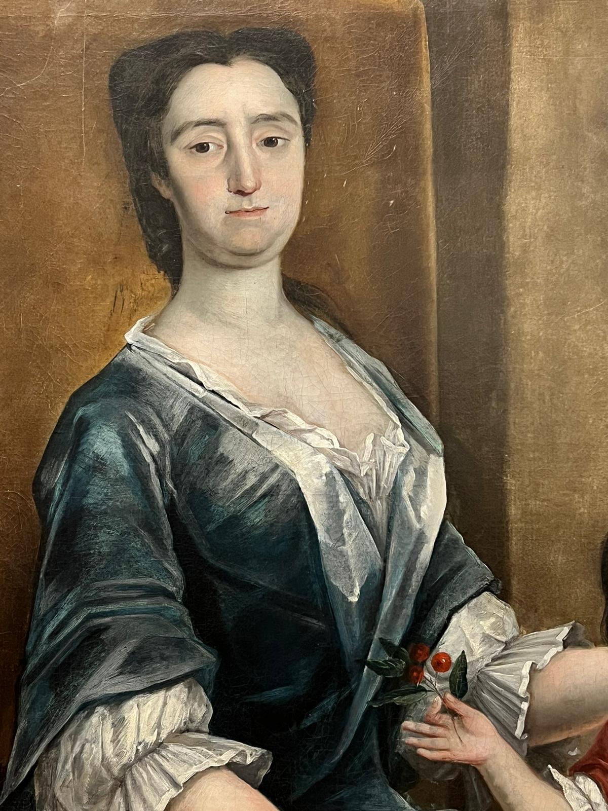 Grand portrait de mère et enfant de style aristocrate anglais du 18ème siècle, huile en vente 1