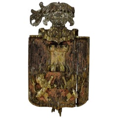 English 18th Century Primitive Oak Coat of Arms with Lions