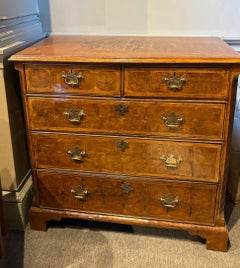 English 18th Century Walnut Oyster Veneer Chest of Drawers.
