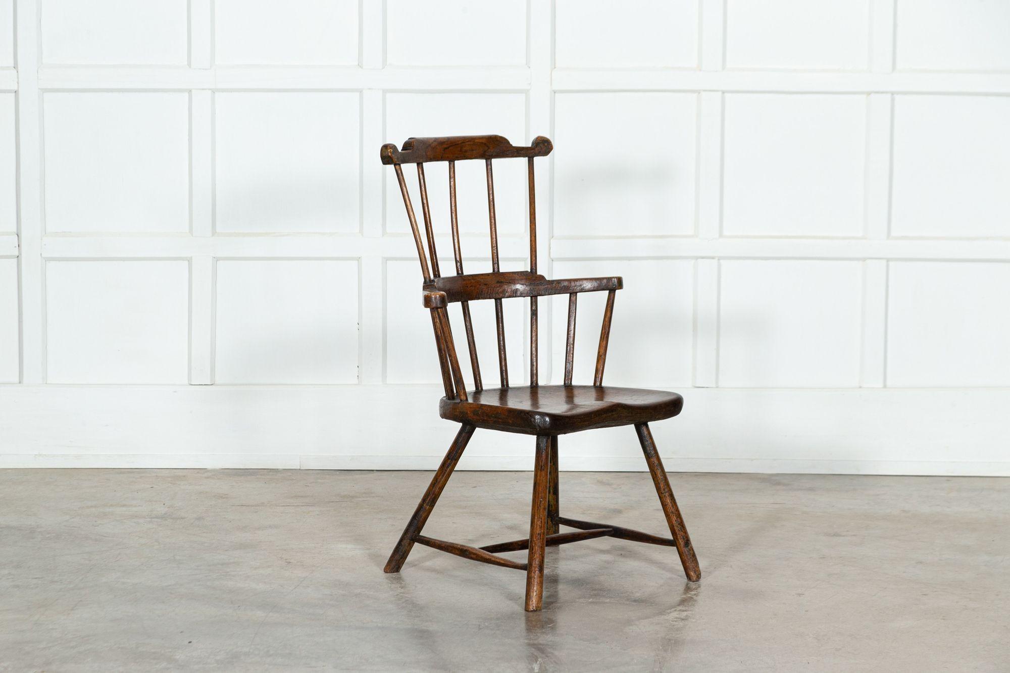 18th Century and Earlier English 18th Century Vernacular Elm & Ash Comb-Back Windsor Chair