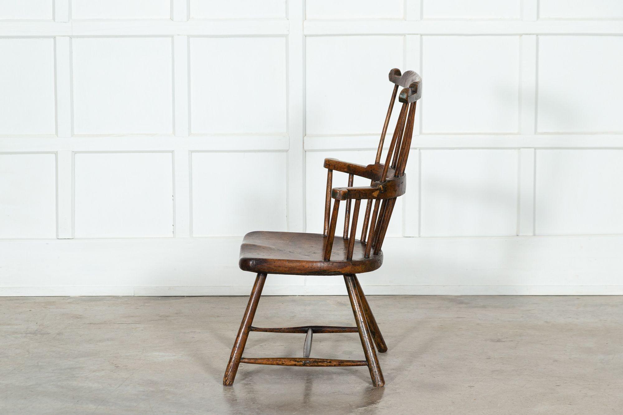 English 18th Century Vernacular Elm & Ash Comb-Back Windsor Chair 1