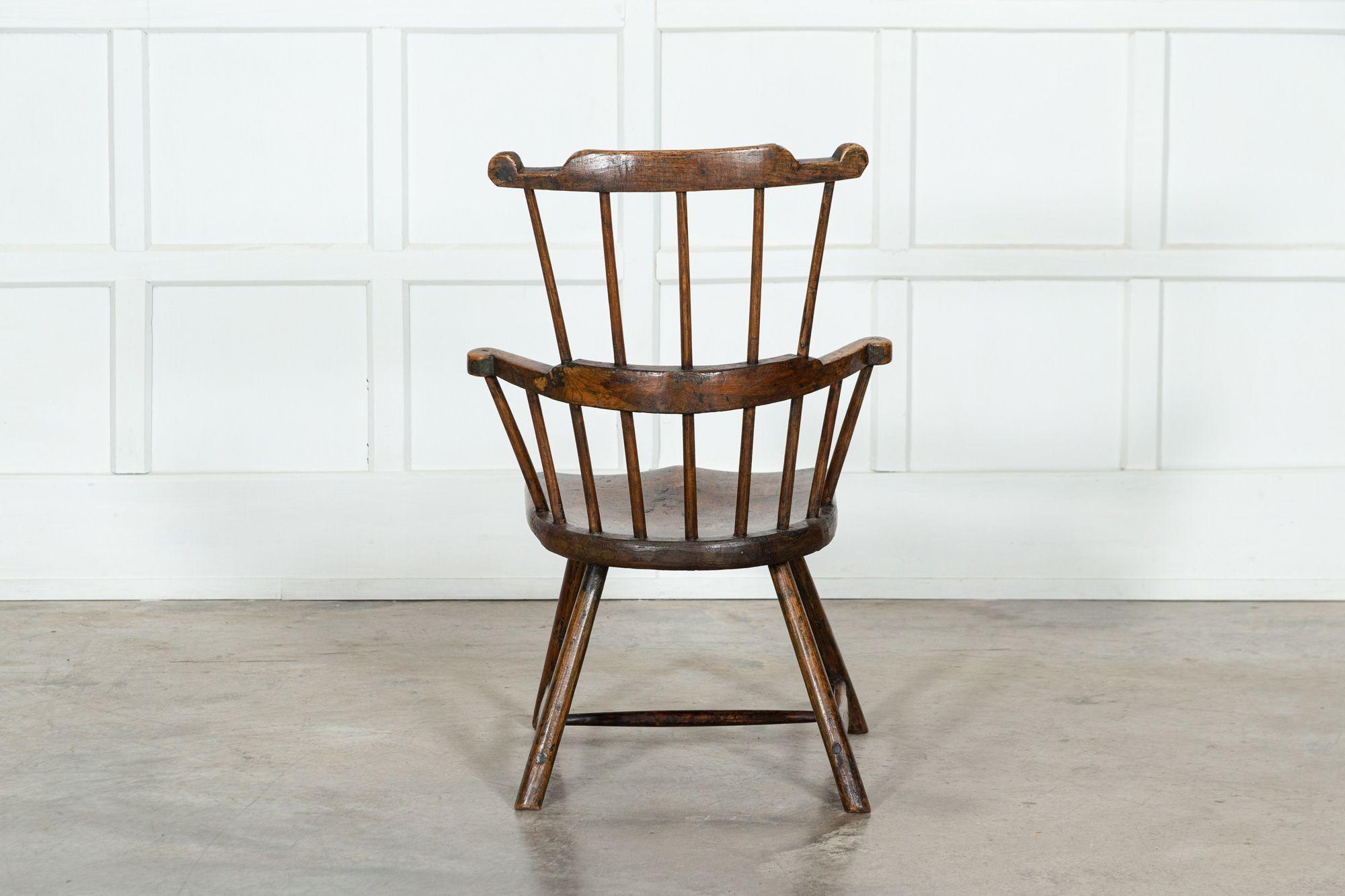 English 18th Century Vernacular Elm & Ash Comb-Back Windsor Chair 2