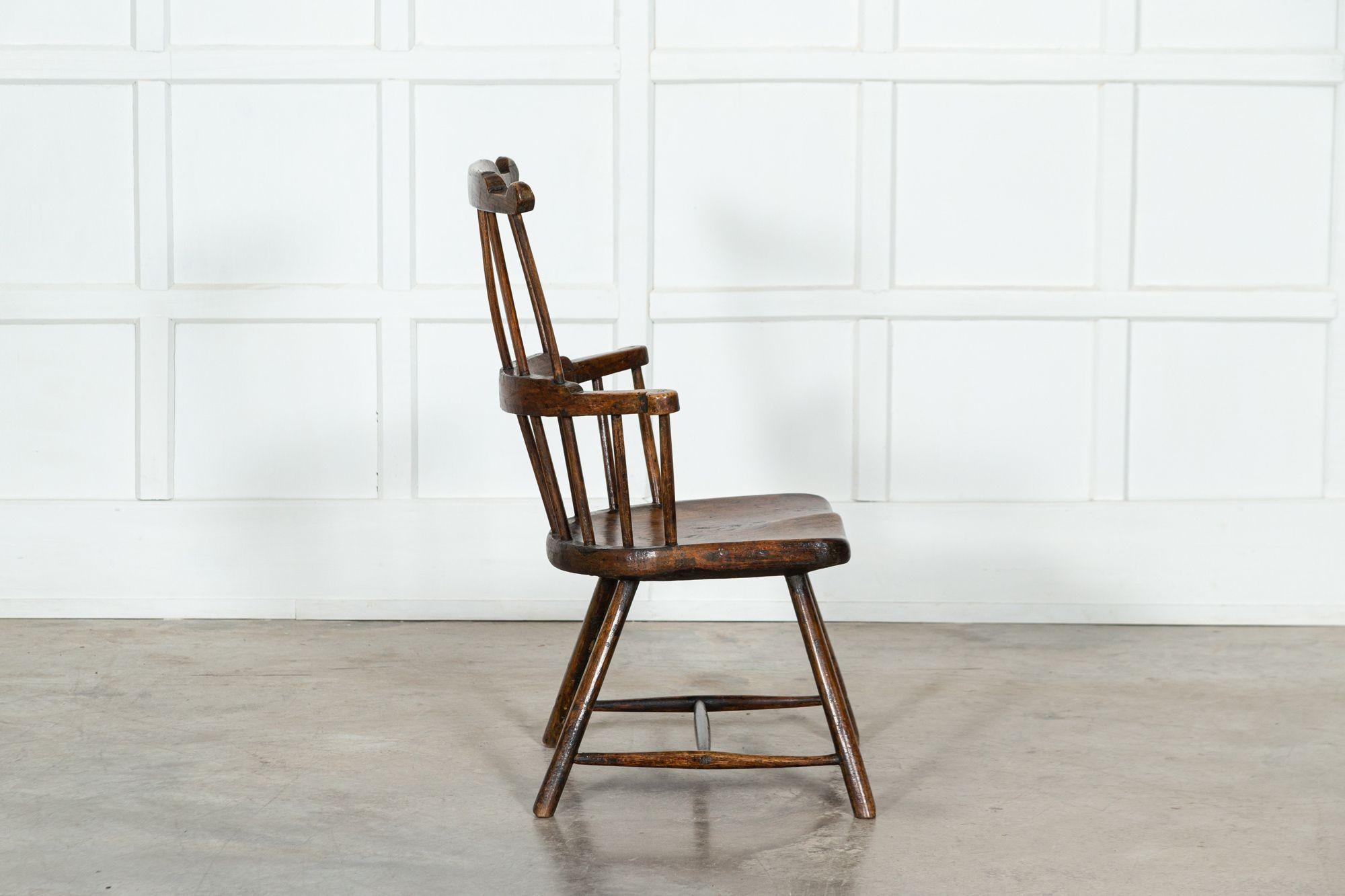English 18th Century Vernacular Elm & Ash Comb-Back Windsor Chair 3