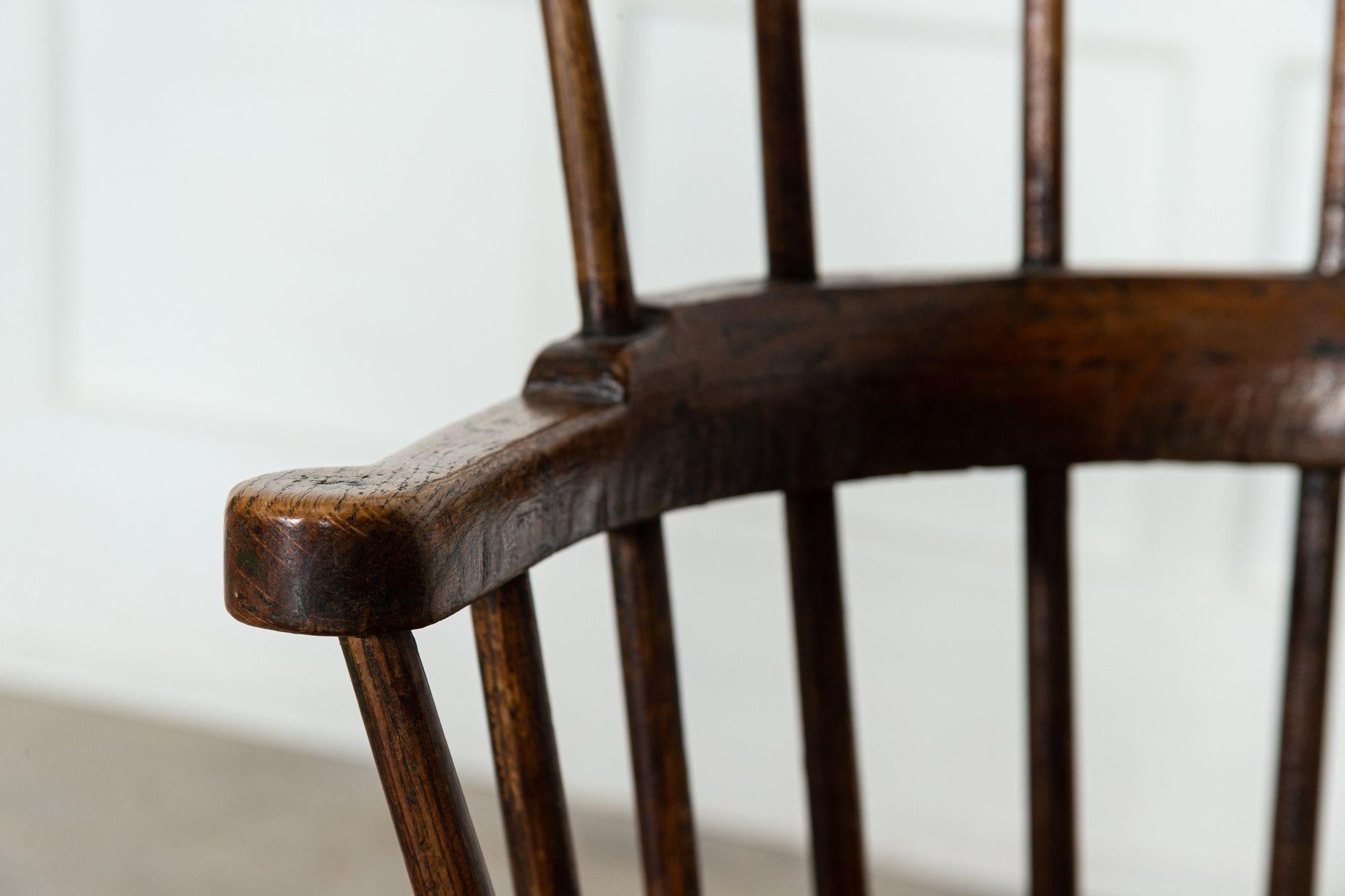 English 18th Century Vernacular Elm & Ash Comb-Back Windsor Chair 4