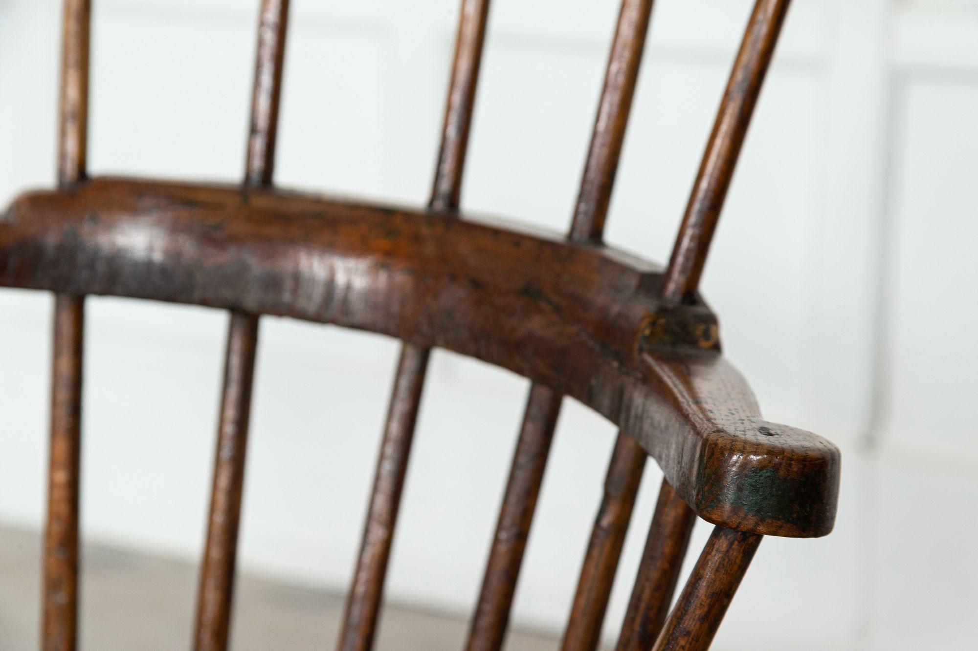 English 18th Century Vernacular Elm & Ash Comb-Back Windsor Chair 5
