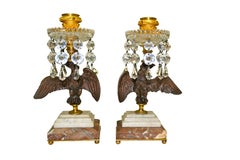 English 19th Century Regency Bronze and Crystal Eagle Candlesticks