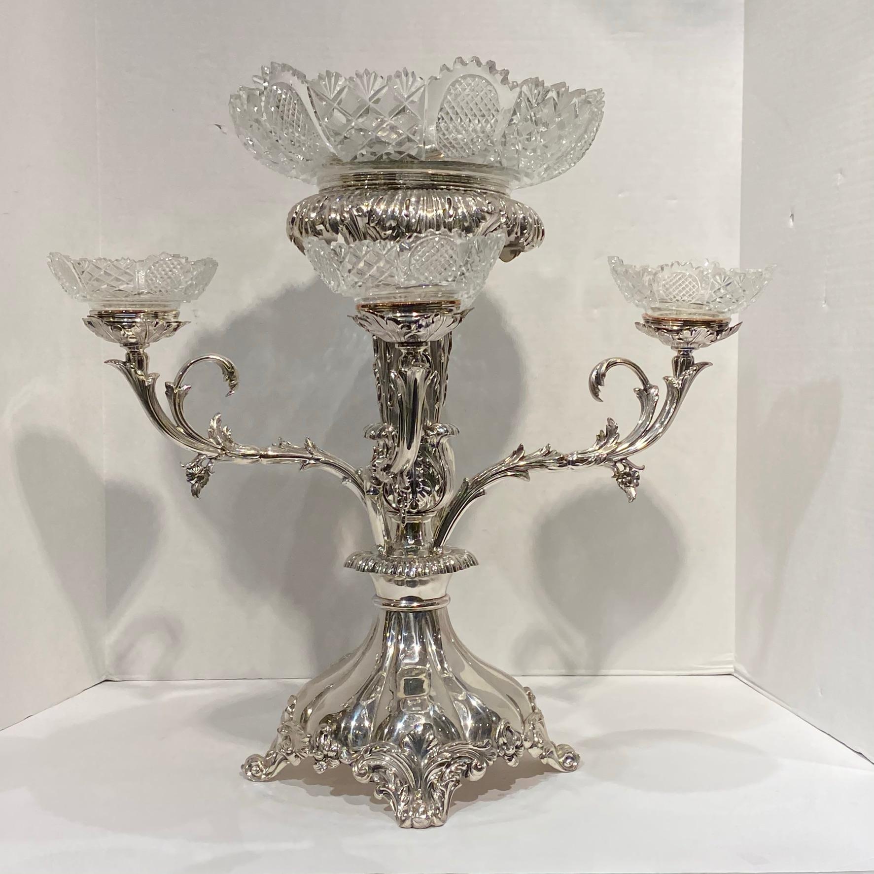 English 19th Century Silver Plated and Cut-Glass Epergne 10