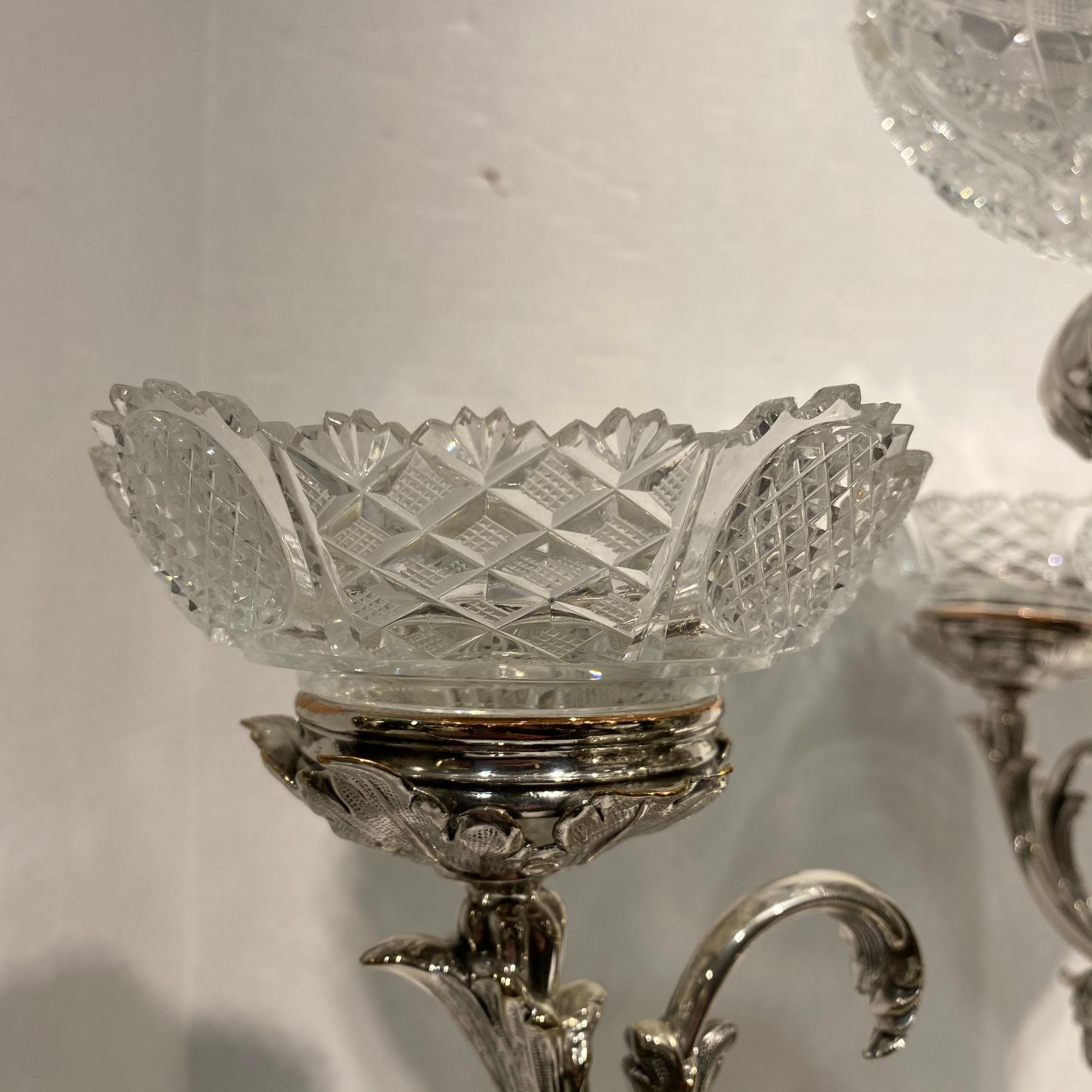 English 19th Century Silver Plated and Cut-Glass Epergne 11