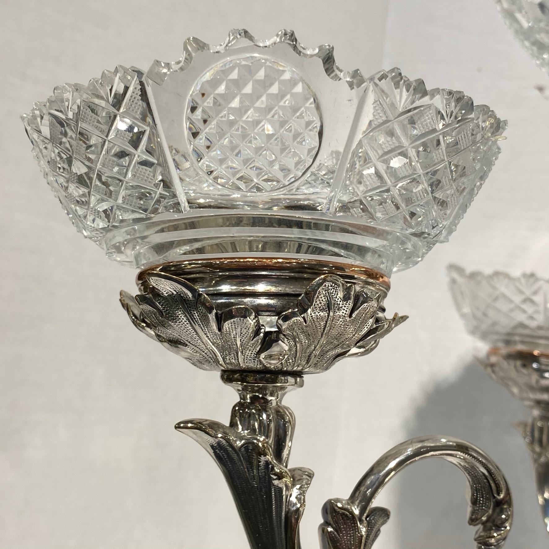 Victorian English 19th Century Silver Plated and Cut-Glass Epergne
