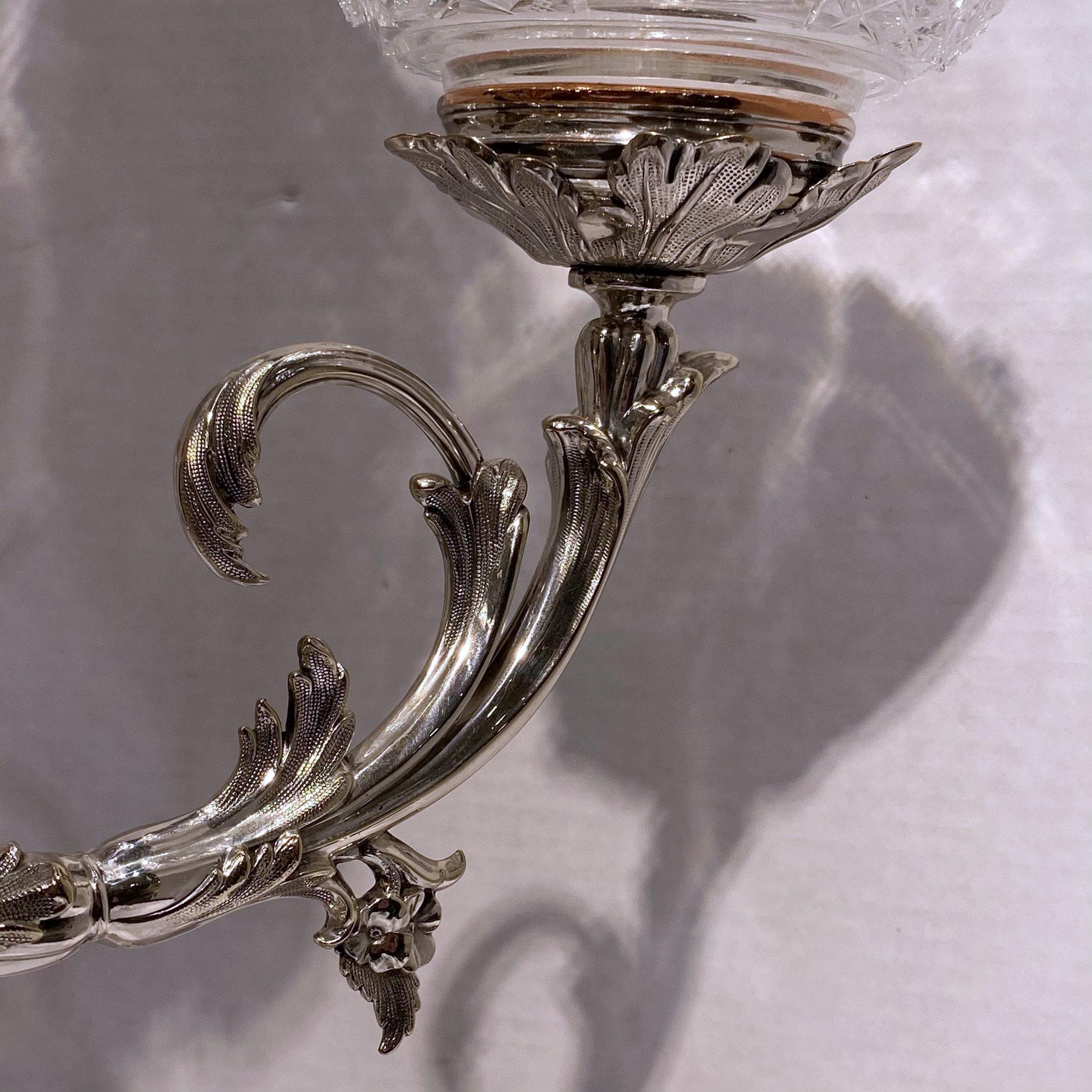 Silvered English 19th Century Silver Plated and Cut-Glass Epergne