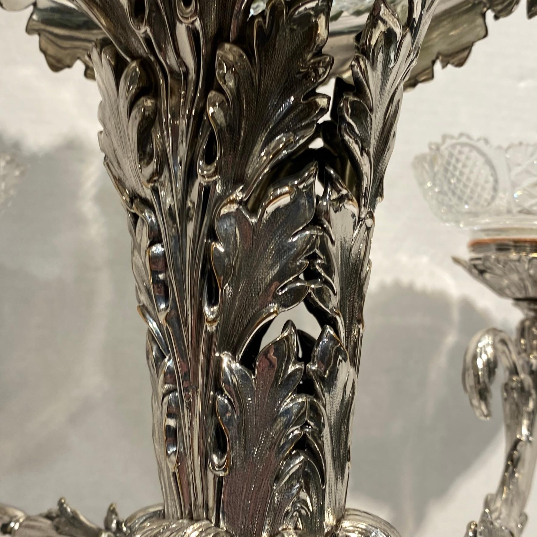English 19th Century Silver Plated and Cut-Glass Epergne 1
