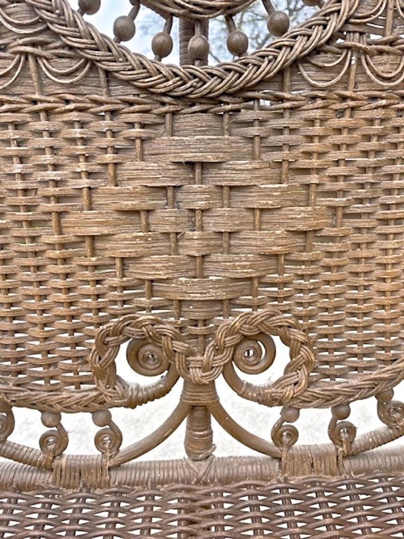 English 1900s 2 Seat Wicker Loveseat With Cushion 8