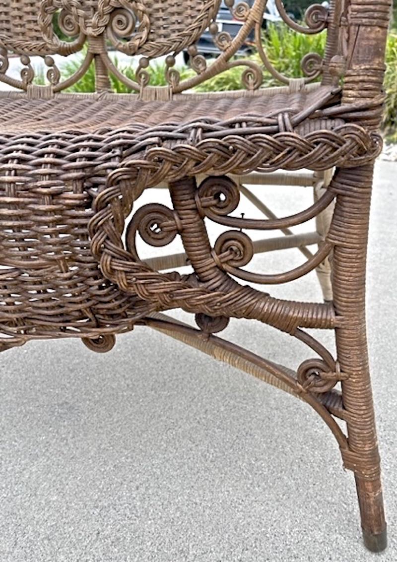 English 1900s 2 Seat Wicker Loveseat With Cushion 9