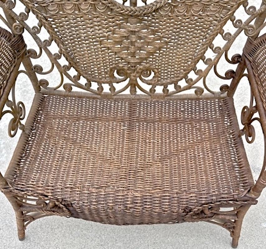 English 1900s 2 Seat Wicker Loveseat With Cushion 1