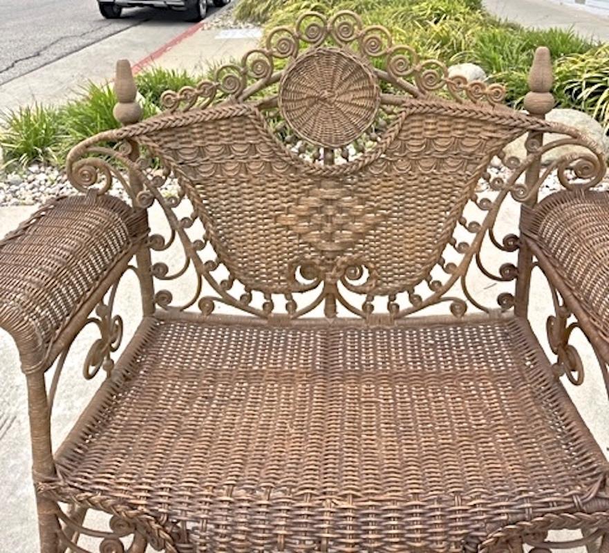 English 1900s 2 Seat Wicker Loveseat With Cushion 2