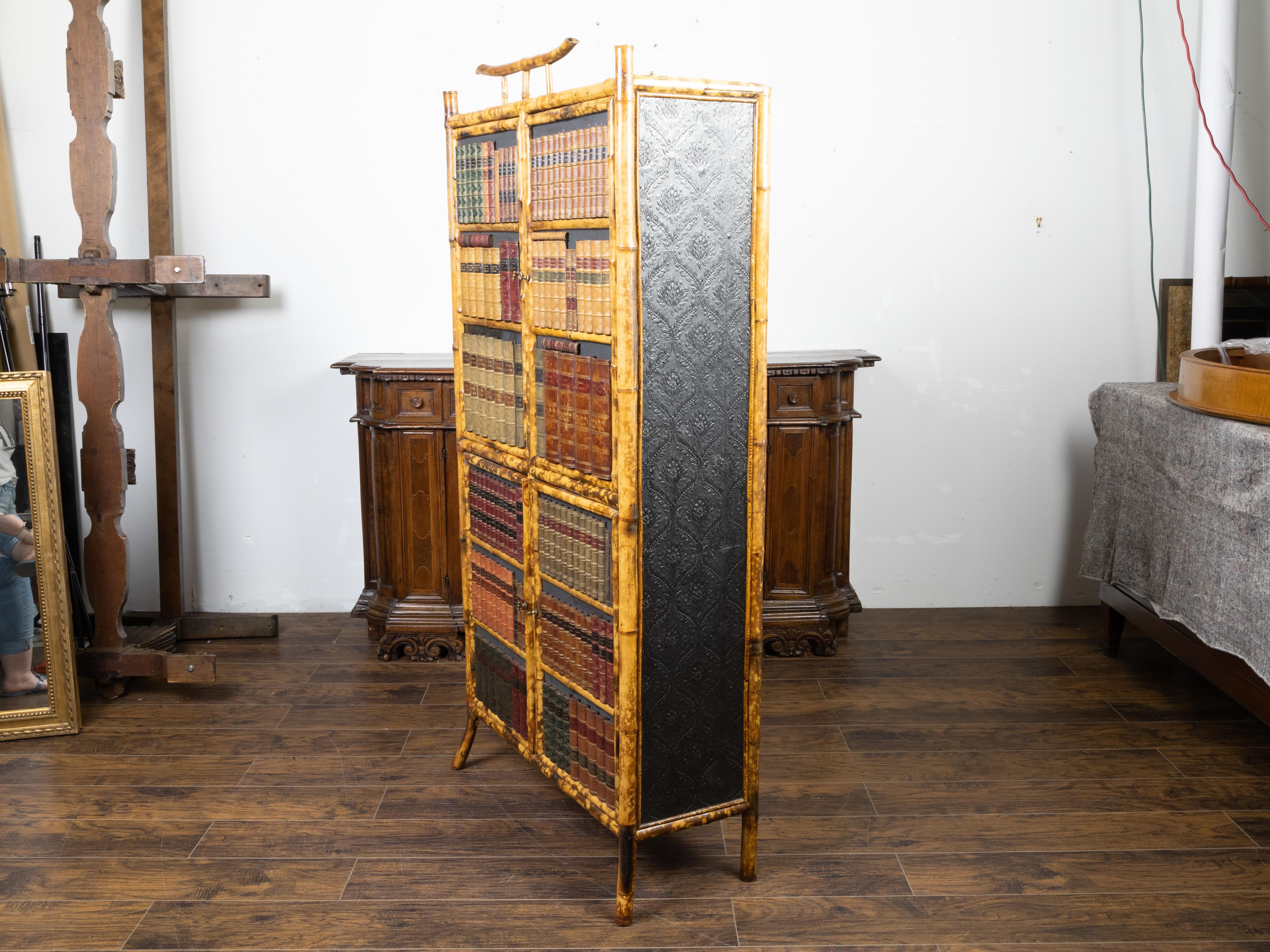 English 1900s Bamboo Cabinet with Faux Books Façade and Splaying Legs For Sale 3