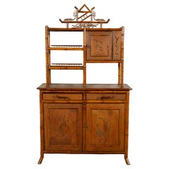 Armadio Chinoiserie in bambù del 1900 con ripiani aperti, cassetti e ante