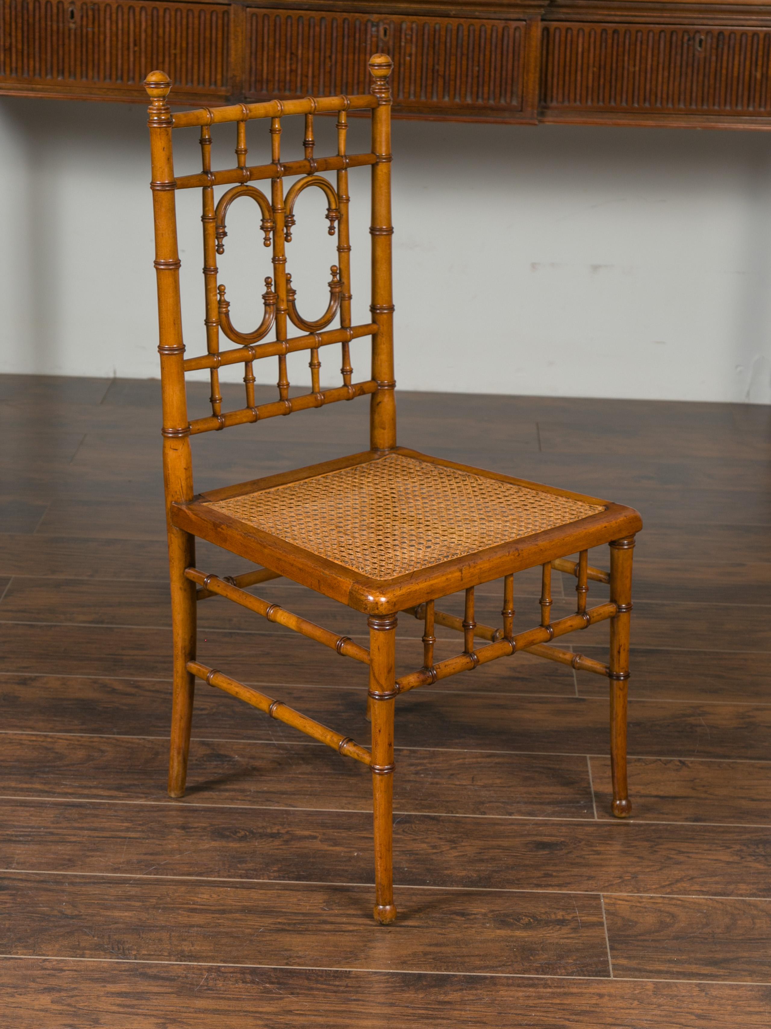 English 1900s Bamboo Side Chair with Cane Seat and Arched Motifs and Ball Feet 8