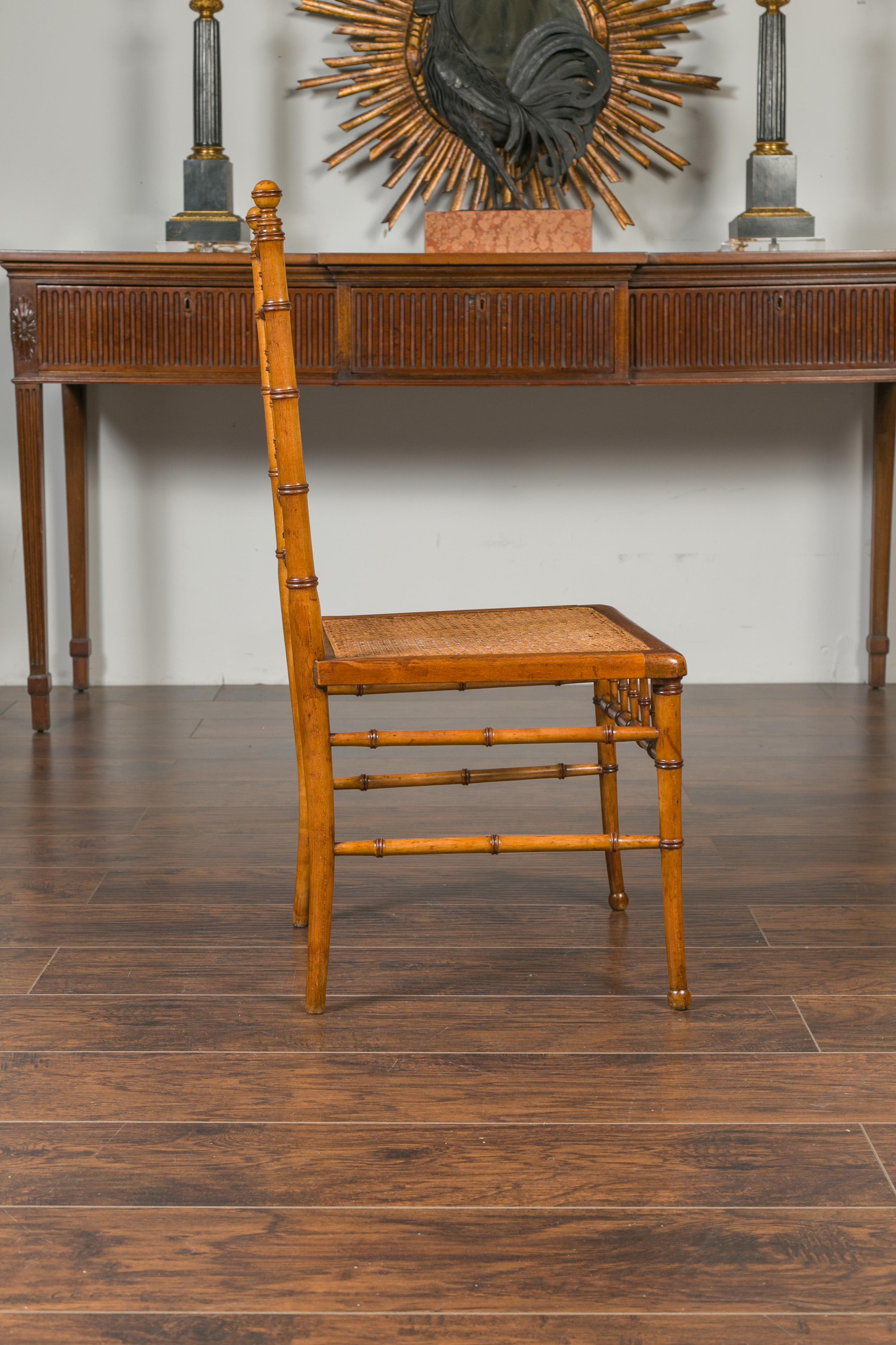 English 1900s Bamboo Side Chair with Cane Seat and Arched Motifs and Ball Feet 9
