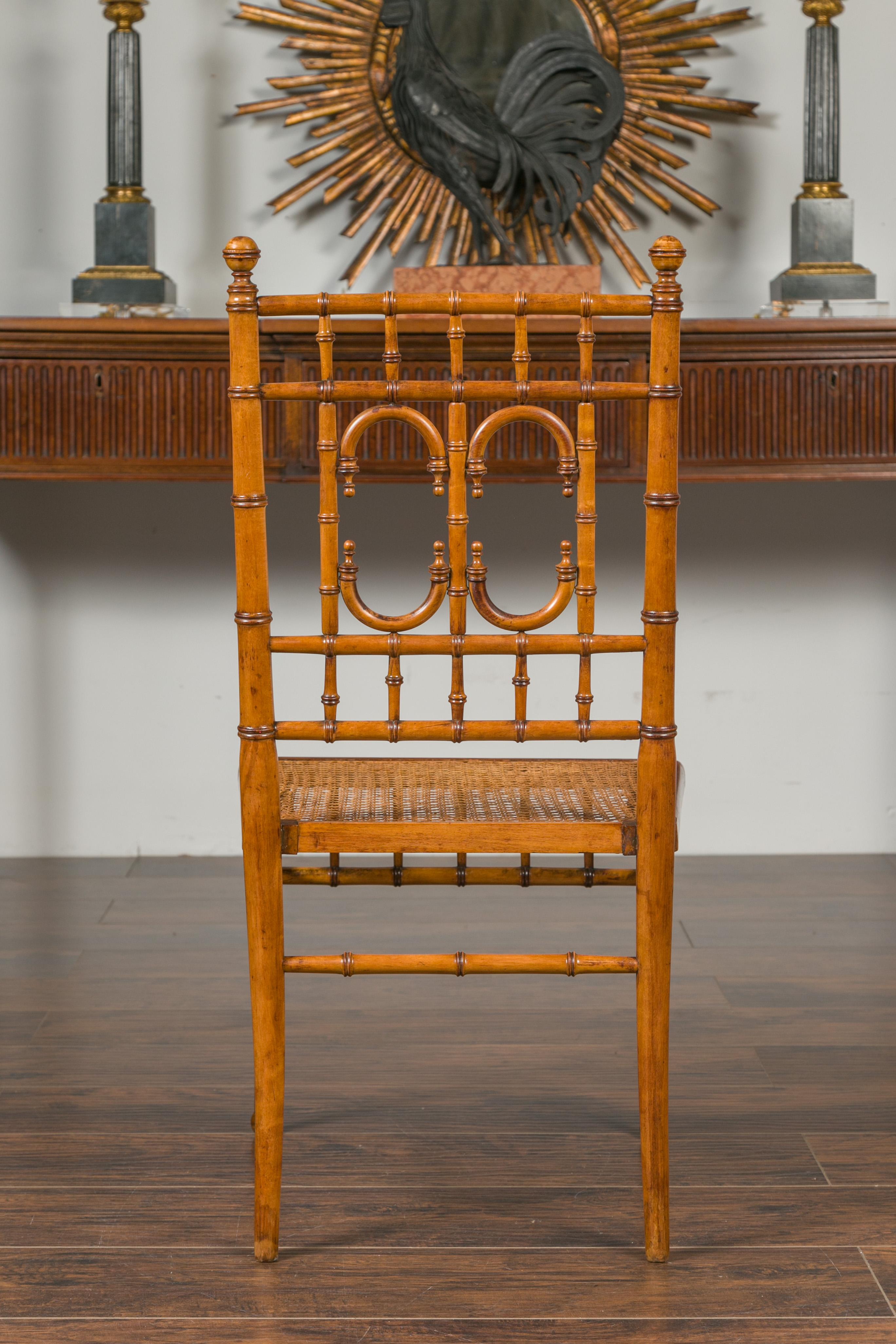English 1900s Bamboo Side Chair with Cane Seat and Arched Motifs and Ball Feet 10