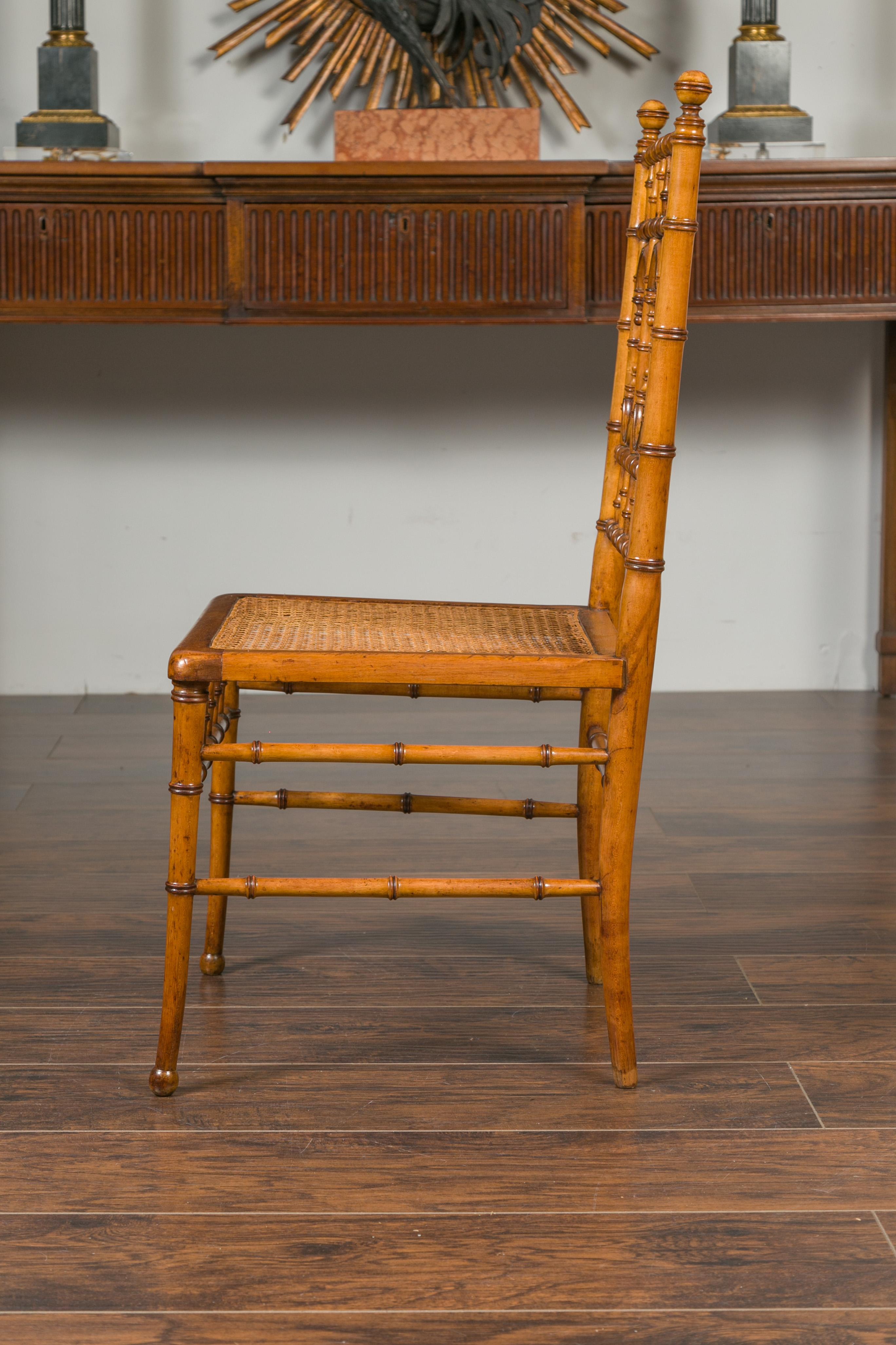 English 1900s Bamboo Side Chair with Cane Seat and Arched Motifs and Ball Feet 11