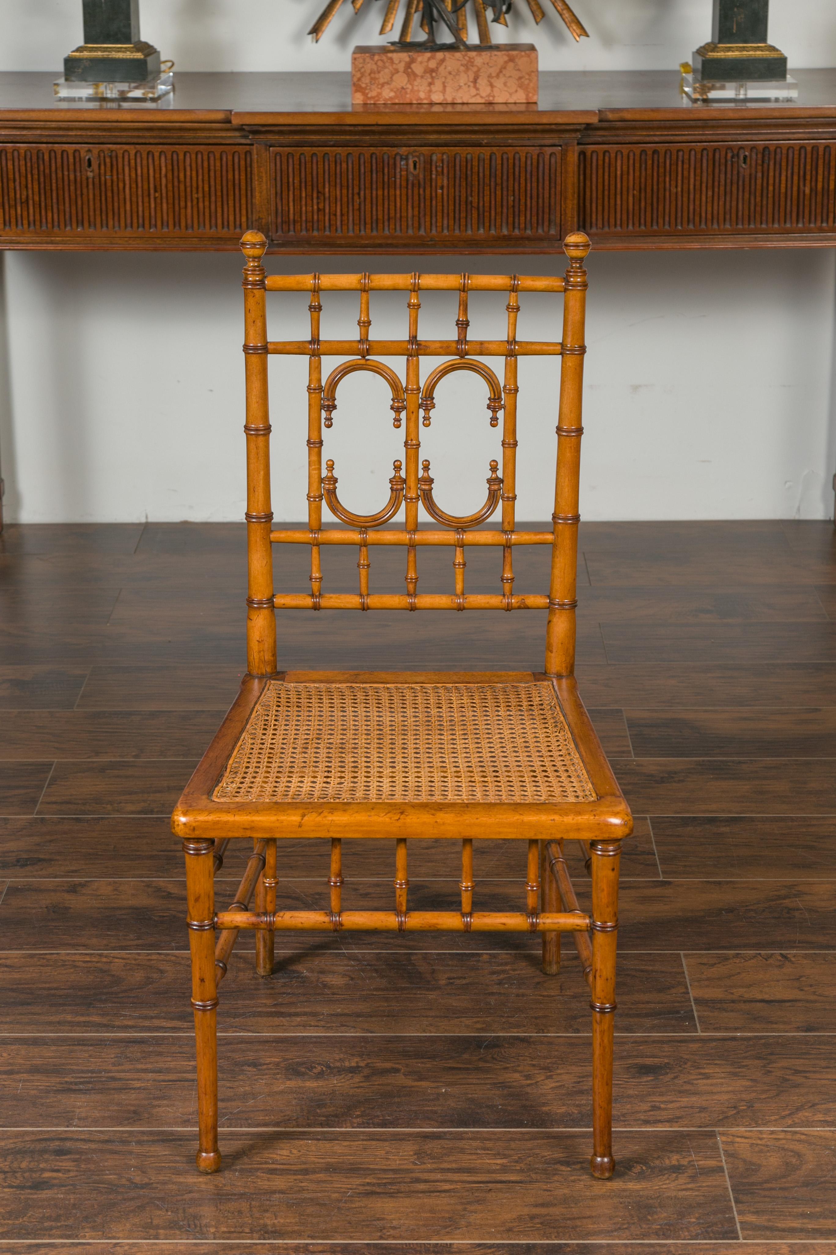 20th Century English 1900s Bamboo Side Chair with Cane Seat and Arched Motifs and Ball Feet