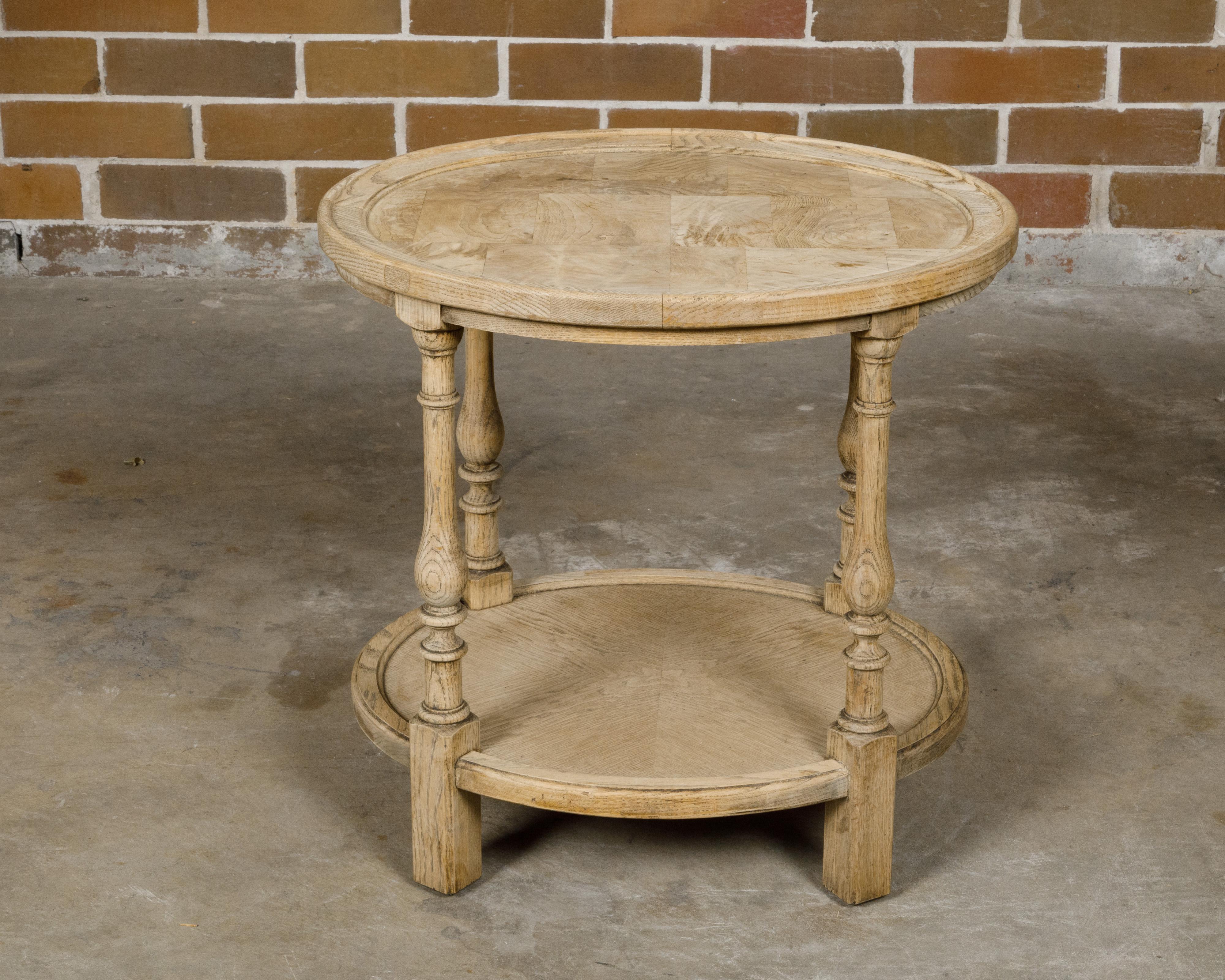 English 1900s Century Bleached Elmwood Tiered Side Table with Baluster Legs For Sale 5