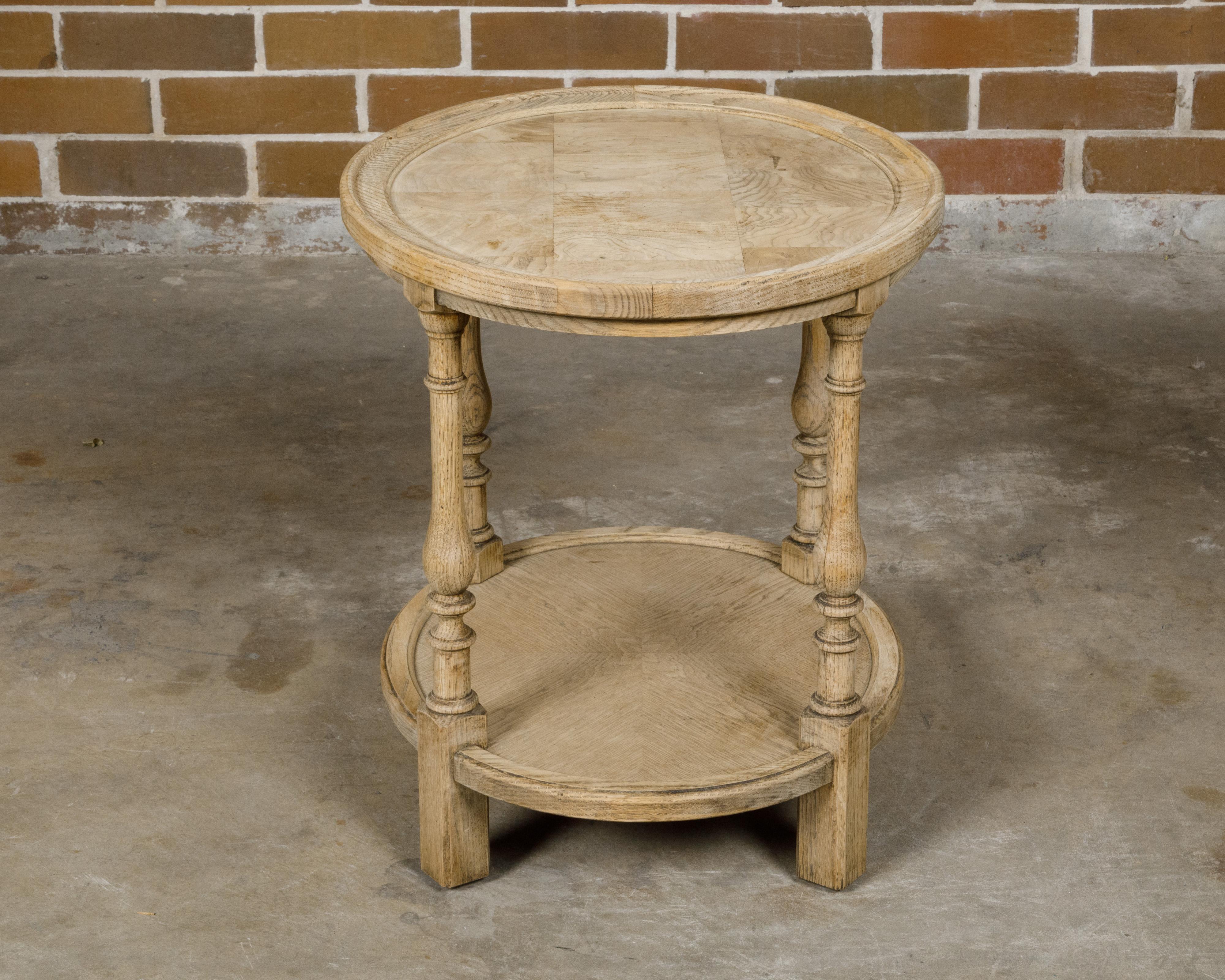 English 1900s Century Bleached Elmwood Tiered Side Table with Baluster Legs For Sale 6