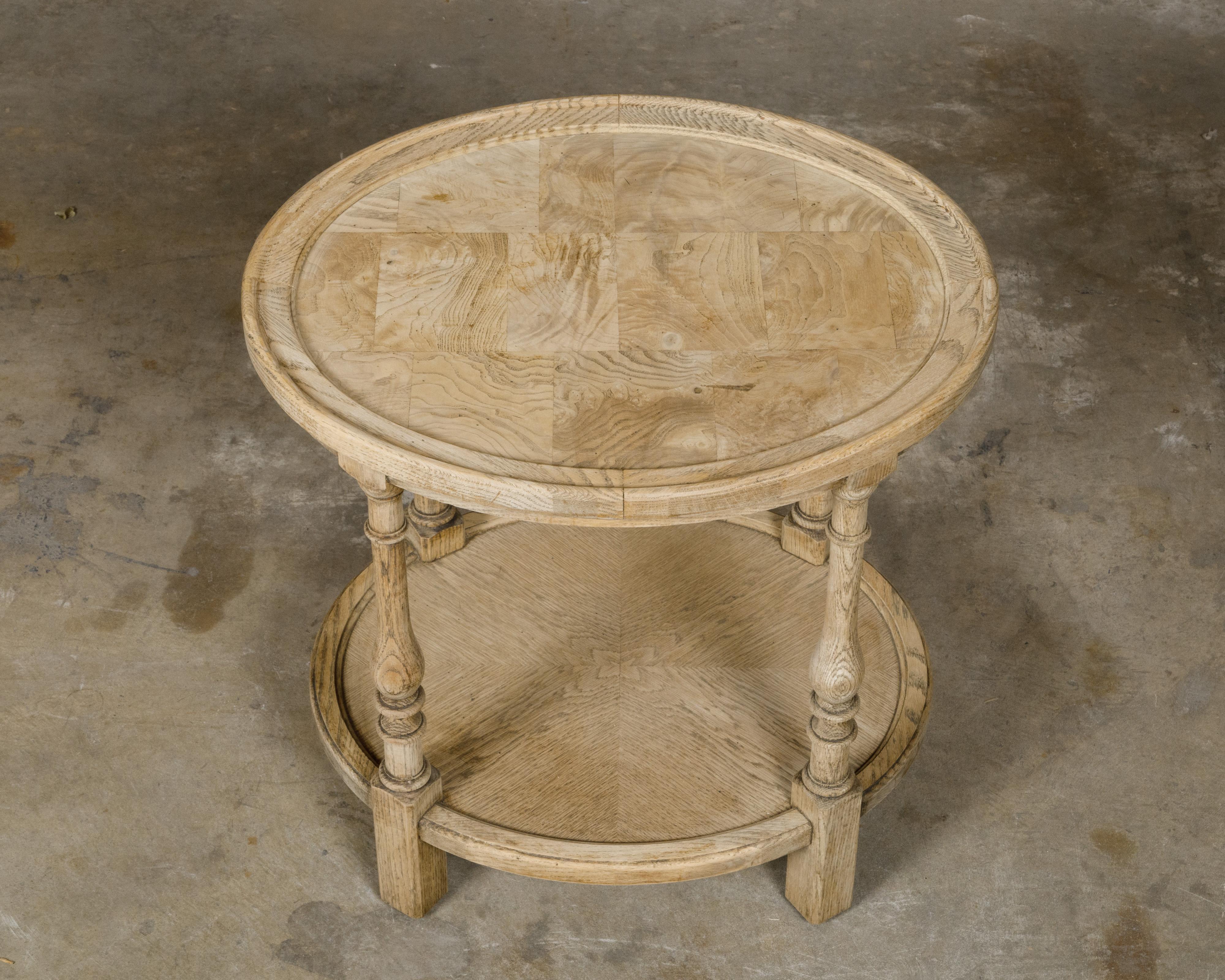 English 1900s Century Bleached Elmwood Tiered Side Table with Baluster Legs For Sale 2