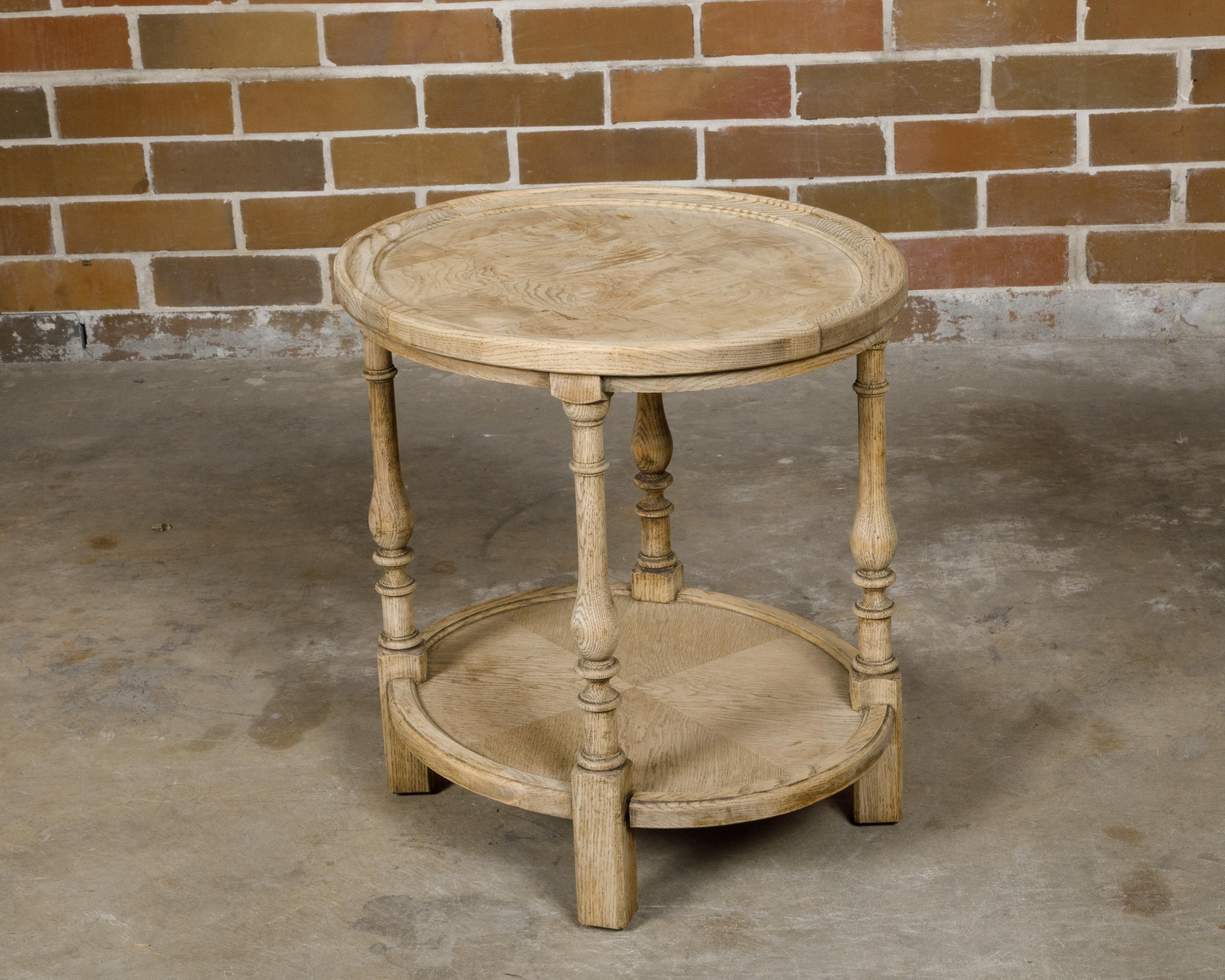 English 1900s Century Bleached Elmwood Tiered Side Table with Baluster Legs For Sale 3